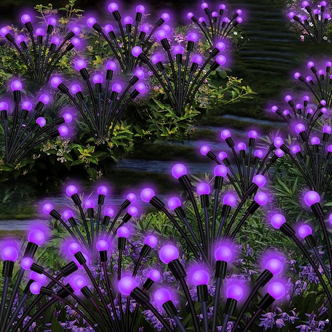 Solar Garden Lights Outdoor, 2 Pack 20 LED Solar Purple Firefly Lights - Image 4