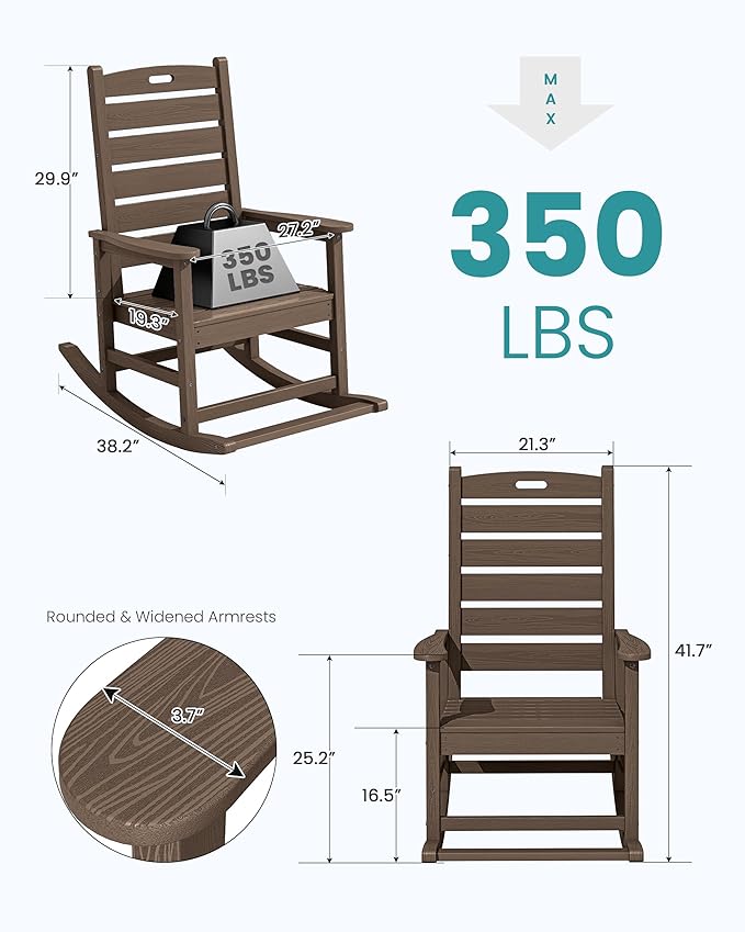 SERWALL Outdoor Rocking Chair Set of 4, Oversized HDPE Patio Rocking Chair - Image 3