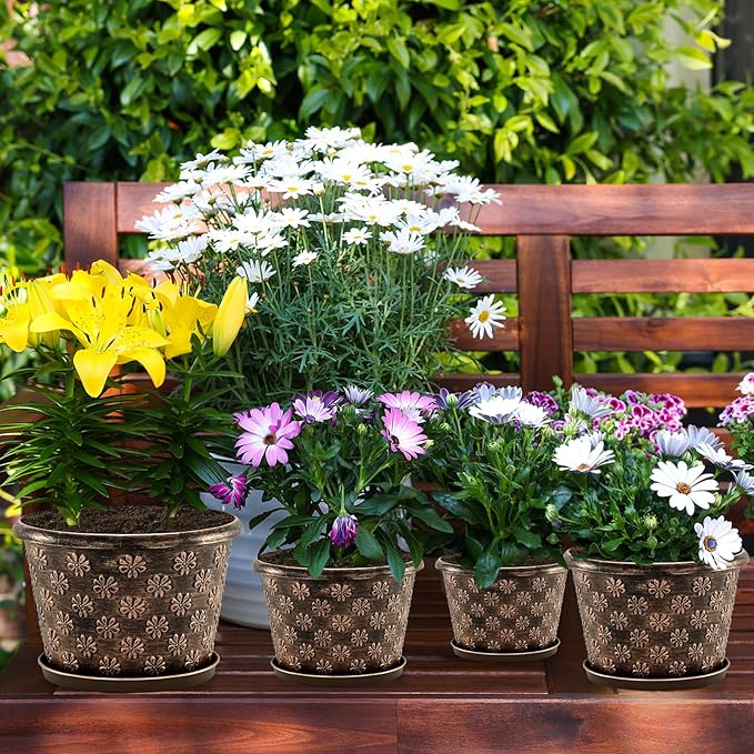 8 Inch Planter Pots for Plants, Plastic Flower Pots Indoor Outdoor, 5 Pack - Image 6
