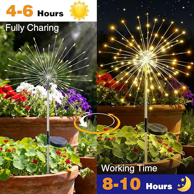 btfarm 1 Pack Solar Garden Lights Outdoor, 8 Modes Firework Lights Solar Powered - Image 5