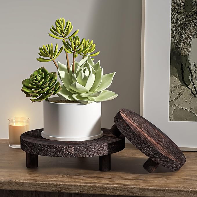 Wood Plant Stand Indoor Outdoor, 12/10/8/6" Round Wood Riser - Image 3