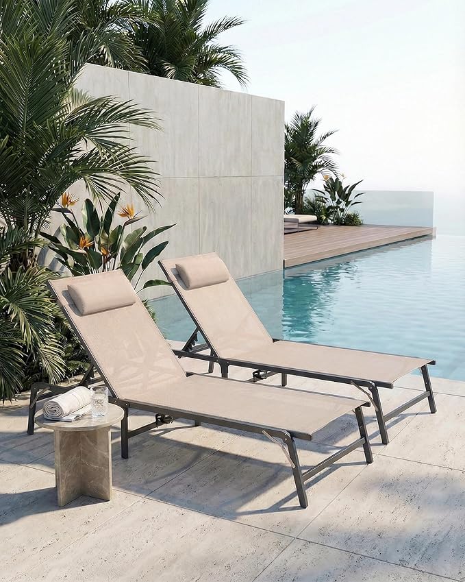 2 Pack Foldable Chaise Lounge Chair - Image 2