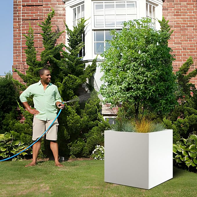 White Steel Planter Square Outdoor Planters Galvanized Steel Planter Box Indoor - Image 6