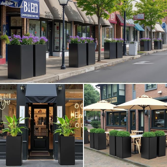 Tall Black Planter 28" Metal Square Large Plant Pots - Image 8