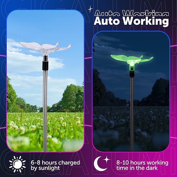 GIGALUMI Solar Garden Lights, 3 Pack Solar Butterfly Lights Decoration - Image 5