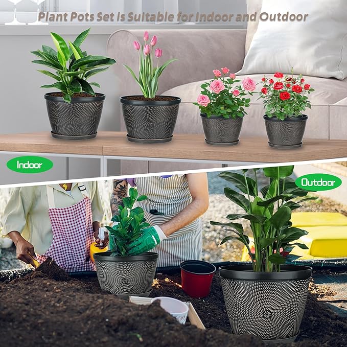 Quarut 15 Inch 4 Pack Large Plant Pots, Plastic Flower Pot - Image 6