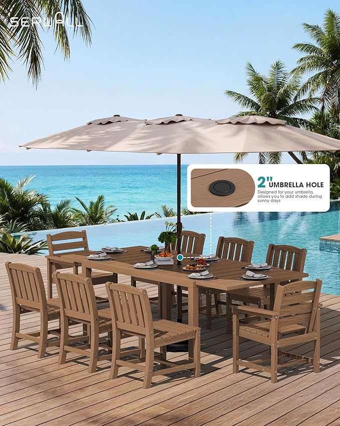 SERWALL 11-Piece Outdoor Dining Set, All Weather HDPE Outdoor Furniture Set - Image 4