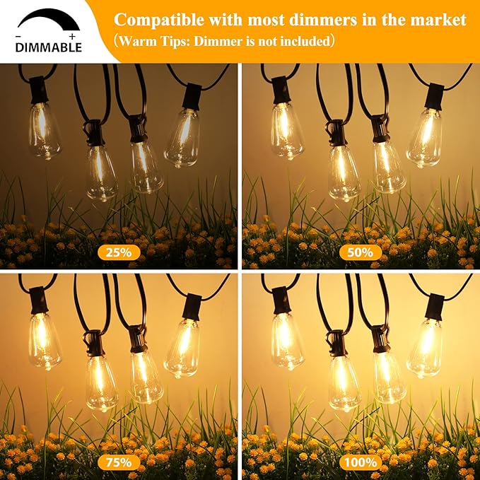 Brightever 50FT Outdoor String Lights Waterproof, 2700K Bright LED Patio Lights - Image 6