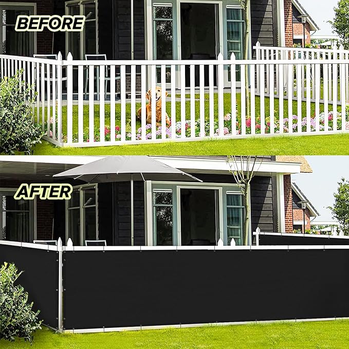 LOVE STORY 3.3'x19.7' Black Balcony Screen Privacy Fence Cover UV Protection - Image 3