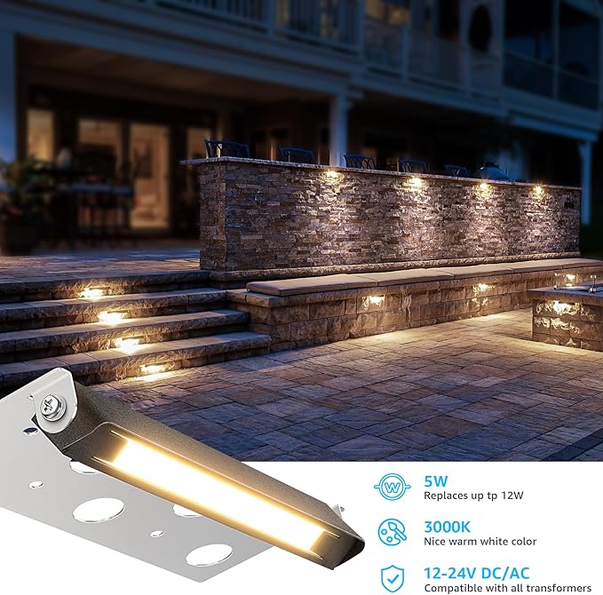 SUNVIE 7 Inch Hardscape Lighting 5W LED Retaining Wall Lights 3000K Warm White - Image 2