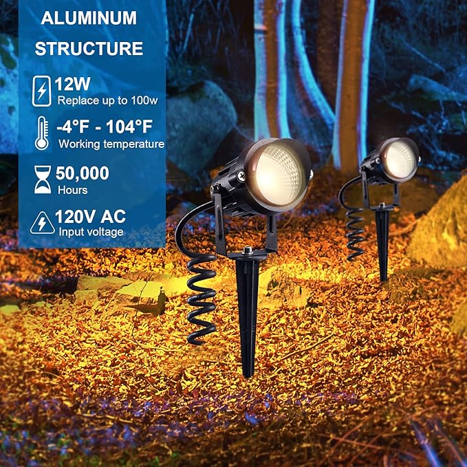 SUNVIE 120V Spot Lights Outdoor LED Landscape Lighting 12W AC Spotlights - Image 3
