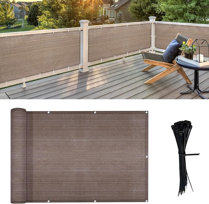 LOVE STORY 2.5' x 10' Brown Balcony Screen Privacy Fence Cover UV Protection by LOVESTORY