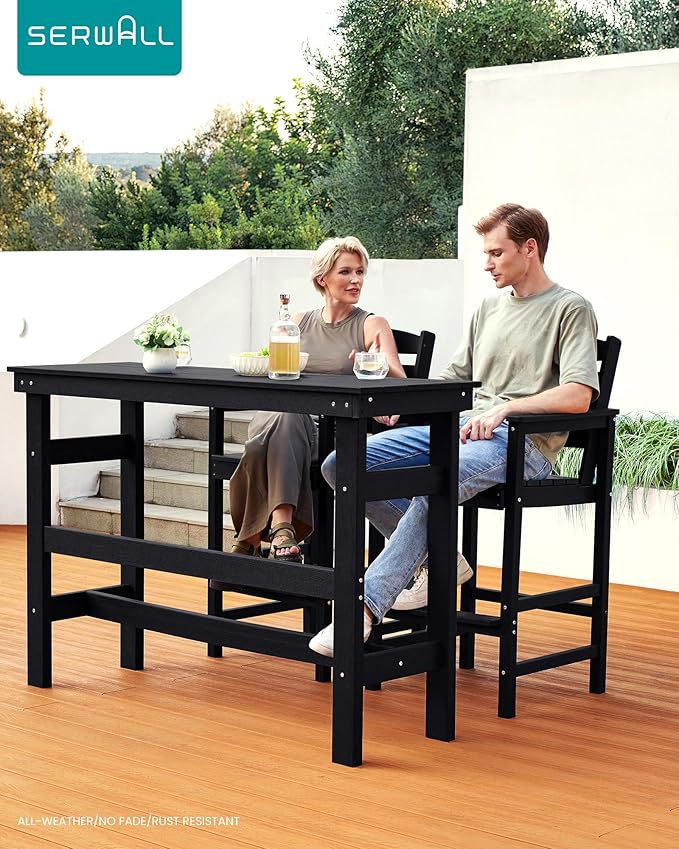 SERWALL Outdoor Bar Table and Chairs Set, Adirondack Bar Chairs Set of 2 and - Image 3