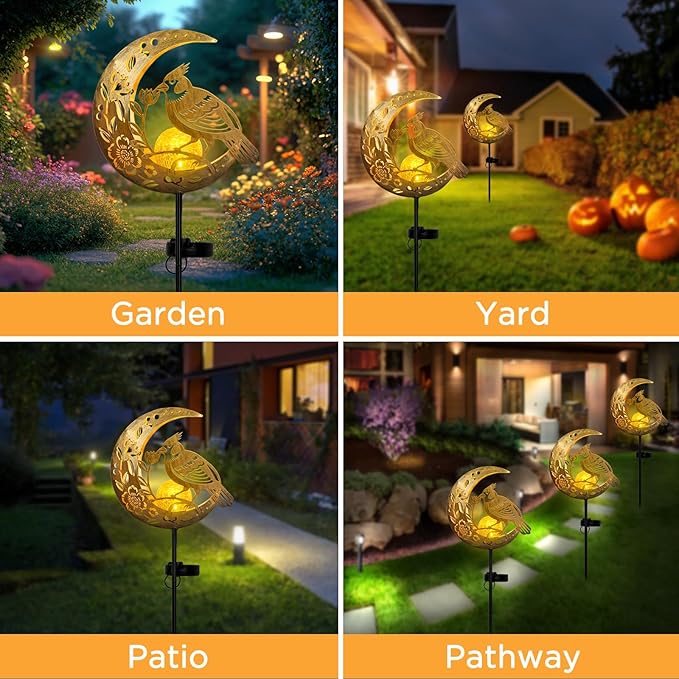JOBOSI Solar Moon Cardinals Garden Light, Moving Moon & Cardinals Stake Decor - Image 2