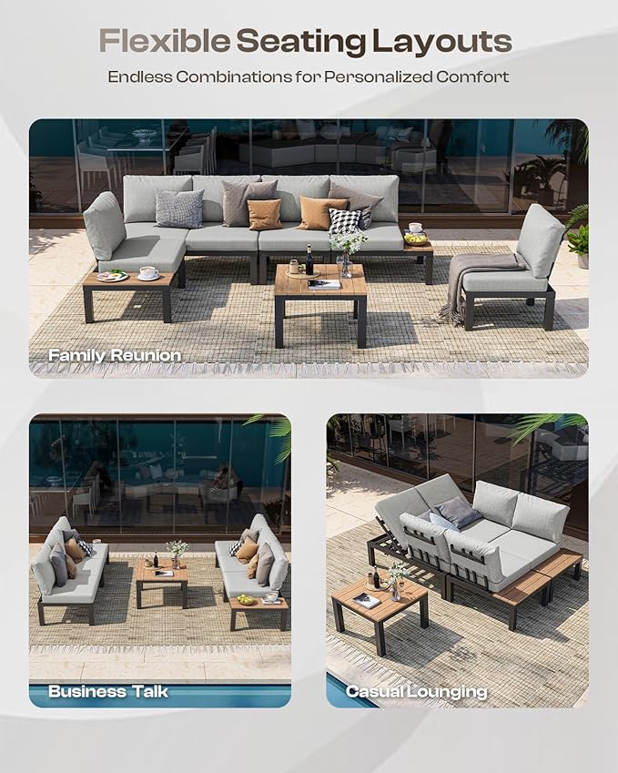 Aluminum Modular Outdoor Patio Furniture Set, 6 Seats Sectional Sofa Set - Image 3