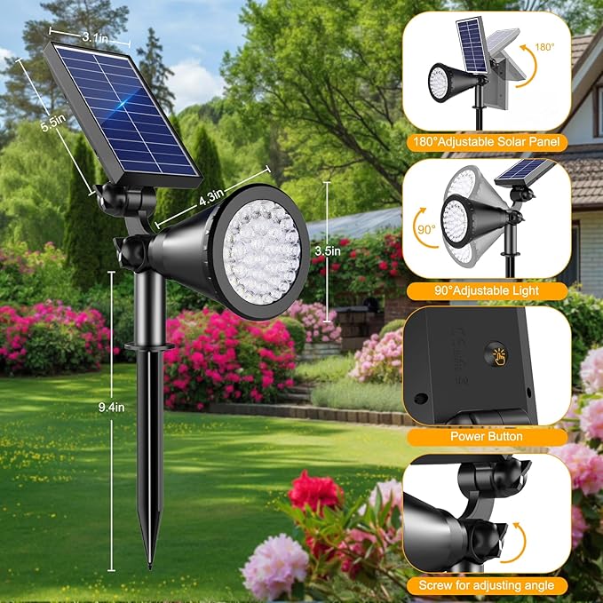 Solar Lights Outdoor Waterproof, 36 LEDs 1000LM Adjustable Solar Spot Lights - Image 3