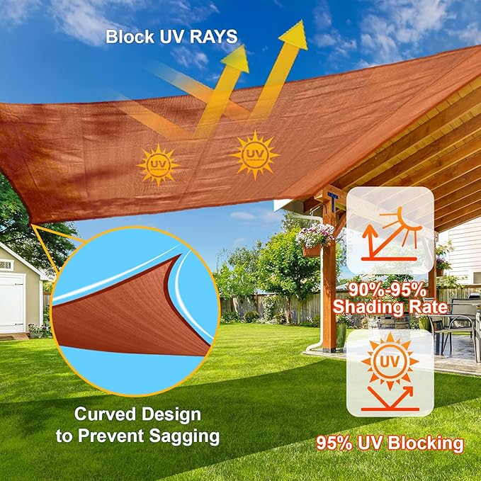 SUNLAX Sun Shade Sail 10' x 22' Terra Red Rectangle Canopy Sail Shade Cover UV - Image 4