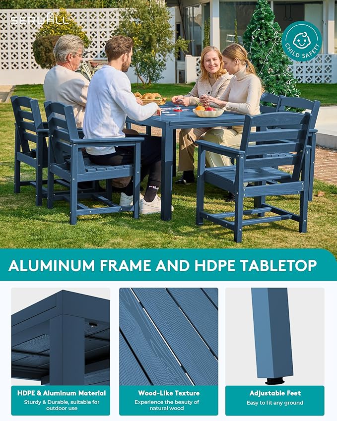 SERWALL 9-Piece Outdoor Dining Set, All Weather HDPE Outdoor Furniture Set - Image 5