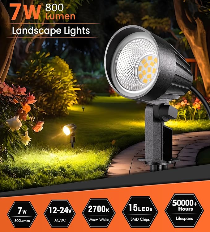 MEIKEE 7W LED Landscape Lights, 12V/24V Low Voltage Landscape Lighting IP66 - Image 2