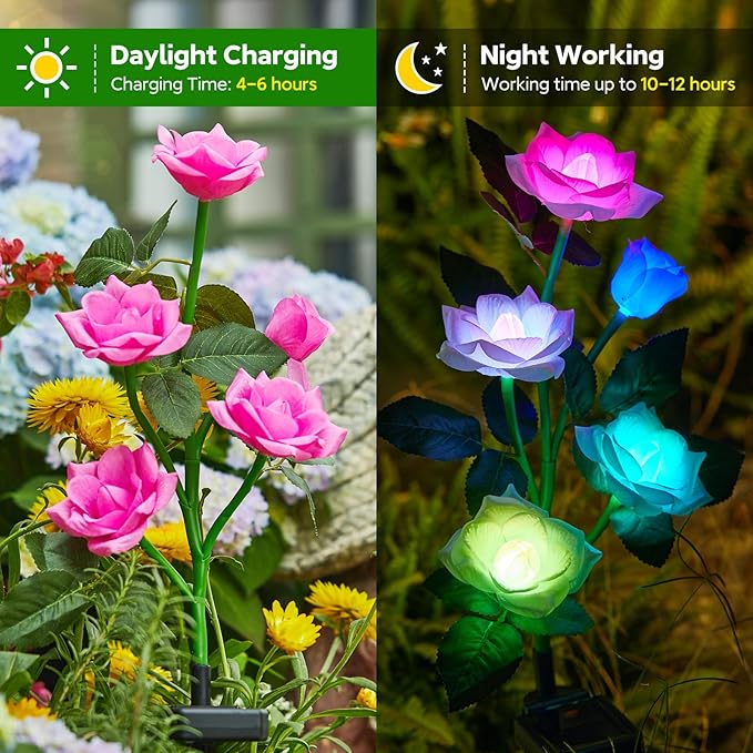 RECHOO Solar Garden Lights Outdoor Decorative, 3 Pack Solar Flower Lights - Image 2