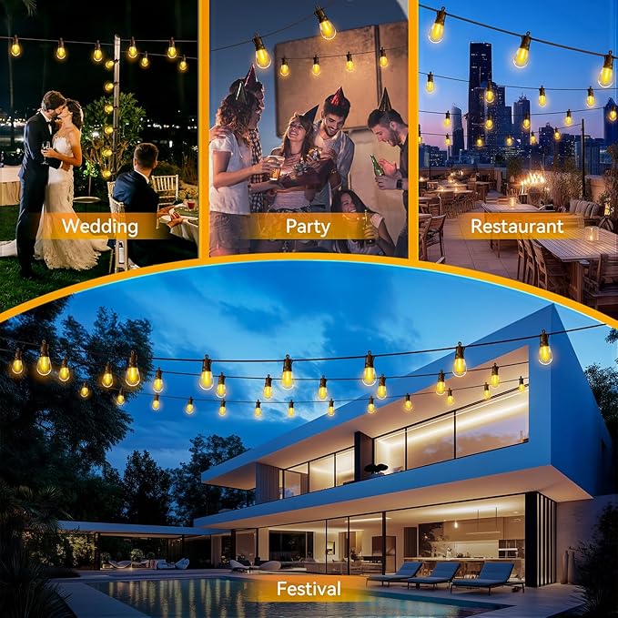 Outdoor String Lights Patio LED Light Outside - 45M 43+2 S14 LED Dimmable 150ft - Image 7