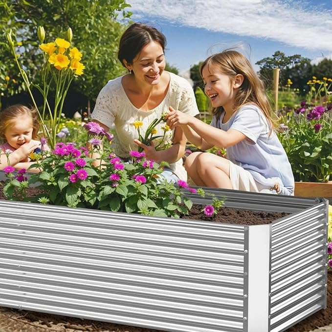 2 Pack Tall Corrugated Galvanized Steel Raised Garden Bed Outdoor, Metal Above - Image 3