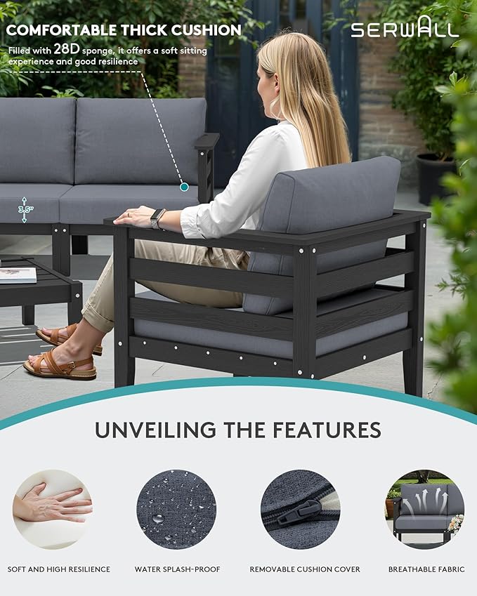 SERWALL HDPE Patio Furniture Set, 8 Pieces Composite Outdoor Furniture - Image 5
