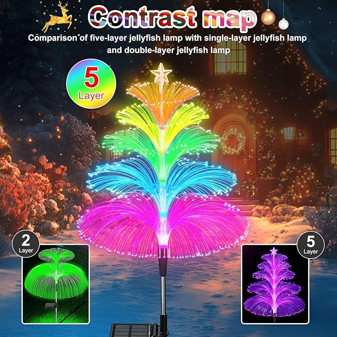 Solar Lights Outdoor Waterproof 7 Colorful Changing Ice Cream Rainbow Jellyfish - Image 3