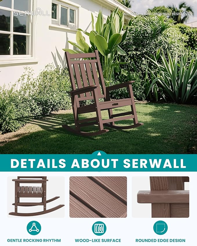 SERWALL Oversized Outdoor Rocking Chair Set of 4, HDPE Rocker - Image 4