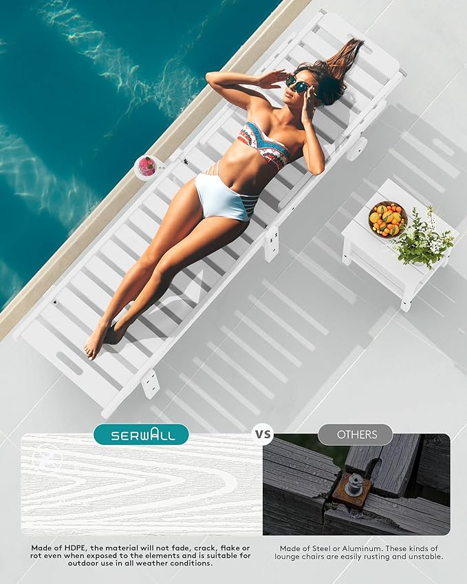 SERWALL Outdoor Chaise Lounge Set of 8, HDPE Pool Lounge Chairs - Image 6