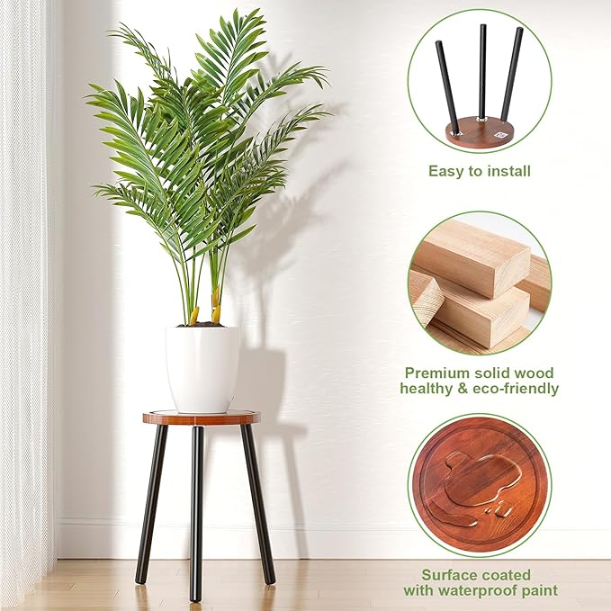 Wood Plant Stands Indoor, 16.7" Tall Plant Stand Outdoor Mid-Century Plant Stool - Image 4