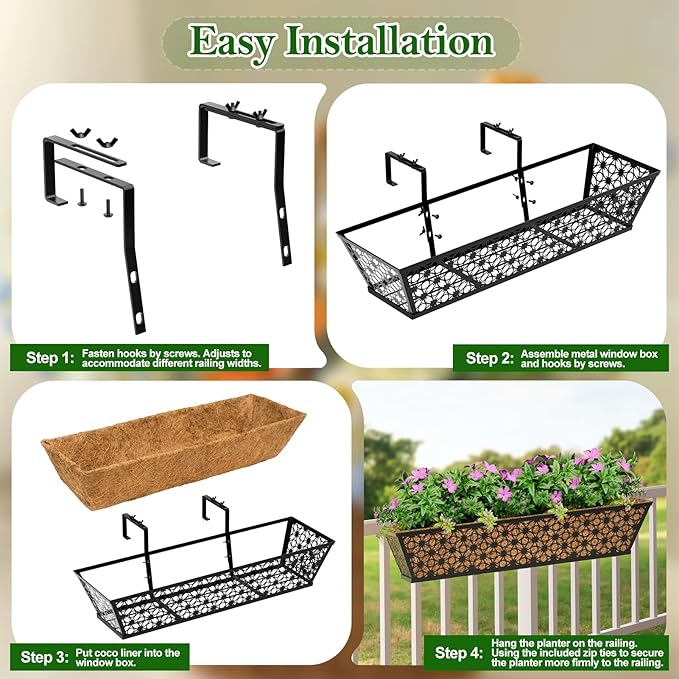 SPECILITE 24" Window Boxes Planters, Heavy Duty Metal Railing Planter Boxes - Image 6