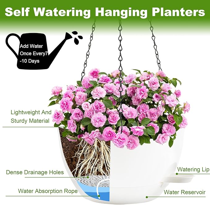 10 inch Hanging Planters for Indoor Plants, 3 Pack Self-Watering Hanging - Image 5