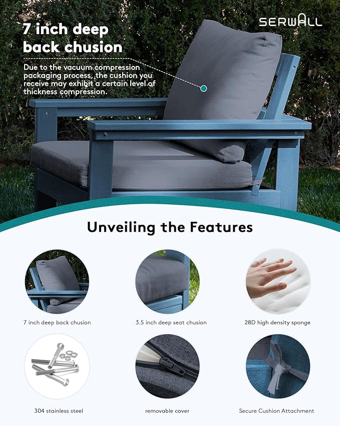SERWALL HDPE Patio Sofa Set, 3-piece Sectional Outdoor Furniture Set, All - Image 4