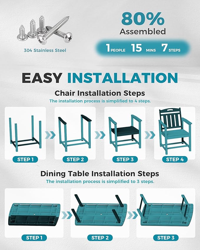 Ciokea HDPE Outdoor Dining Set, 7-Piece Patio Table and Chairs Set - Image 6