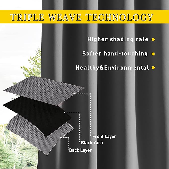 NICETOWN 2 Panels Blackout Weighted Outdoor Curtains - Image 3