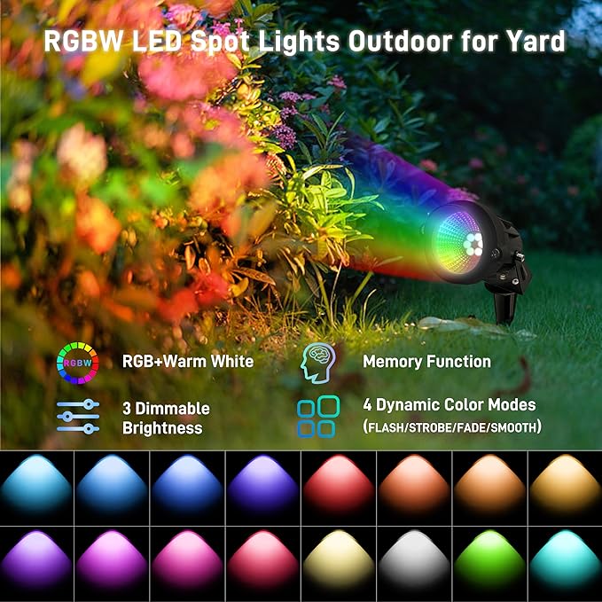 Christmas RGBW Landscape Spotlight, 12W RGBW Color Changing Outdoor Spot Lights - Image 3