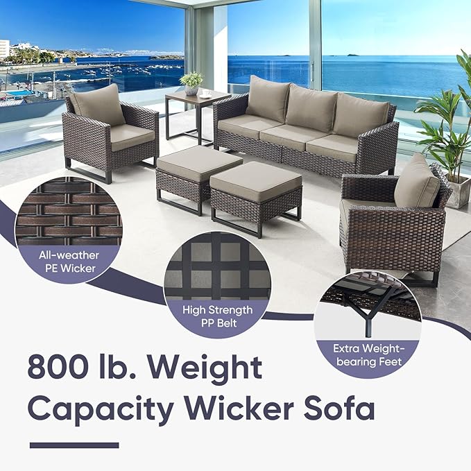 Belord 6 Piece Outdoor Furniture Patio Wicker Sofa Set, Oversize Outdoor Swivel - Image 9