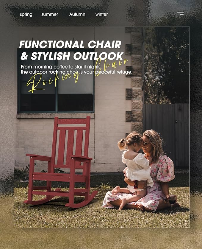 KINGYES Oversized Outdoor Rocking Chair Set of 4, All-Weather Patio Rocking - Image 9