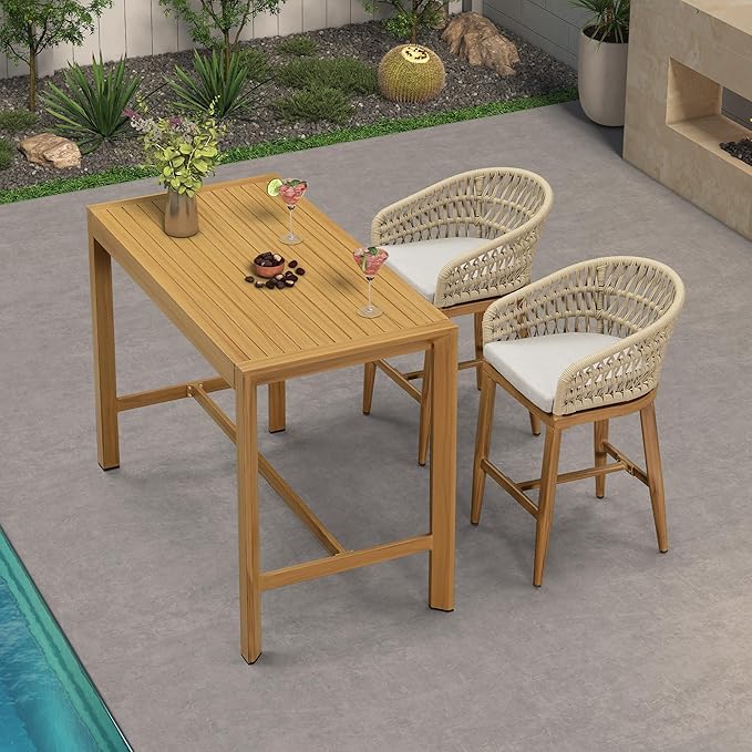 PURPLE LEAF Outdoor Rattan 24" Counter Height Bar Stools Chair Set of 2 - Image 8