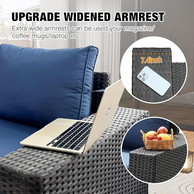 7 Pieces Patio Furniture Set All-Weather Outdoor Wicker Sectional Conversation - Image 2