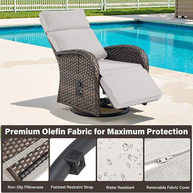 Belord Dual-Adjust Outdoor Swivel Recliner Chair – Reclining Patio Chair - Image 6