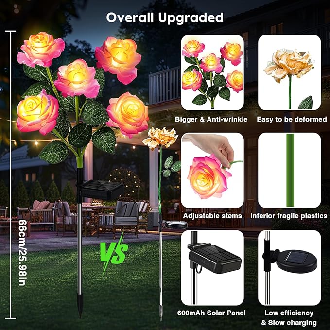 8 Pack Solar Flowers Lights Outdoor Waterproof - Image 5