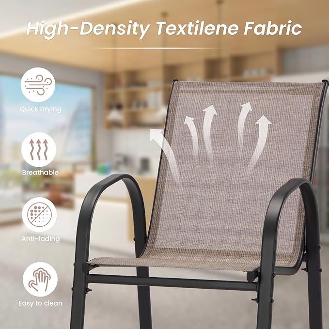 HOMREST Outdoor Bar Height Stools Set of 4, High Back Patio Chairs - Image 7