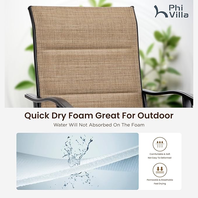 PHI VILLA Outdoor Bar Set with 4 Swivel Bar Height Patio Chairs, Wooden-Like - Image 5