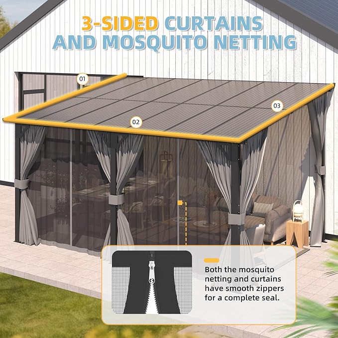 AECOJOY 14' x 10' Gazebo for Patio, Hard Top Lean to Gazebo Pergola - Image 6