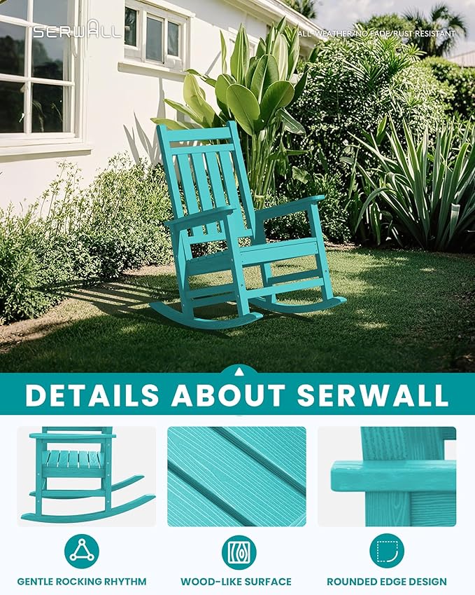 SERWALL HDPE Outdoor Rocking Chair Set of 6, Patio Rocking Chairs - Image 4
