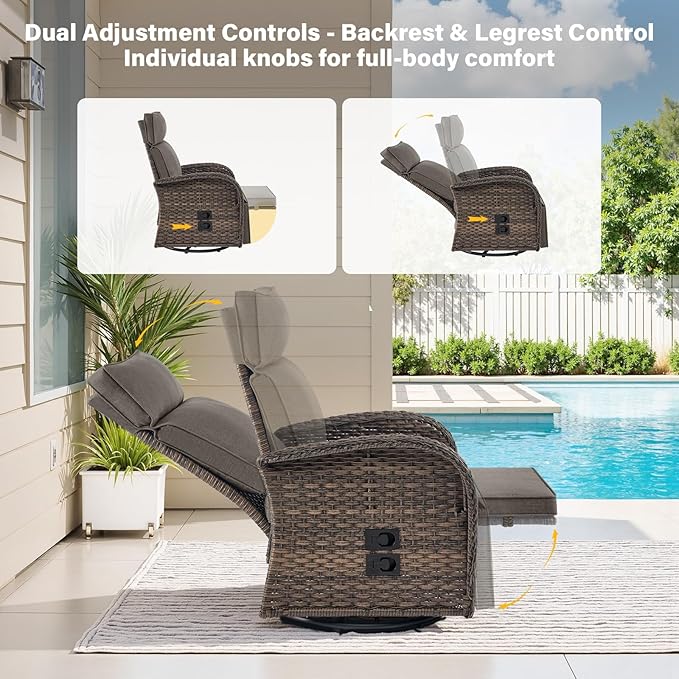 Belord Dual-Adjust Outdoor Swivel Recliner Chair – Wicker Reclining Patio Chair - Image 3