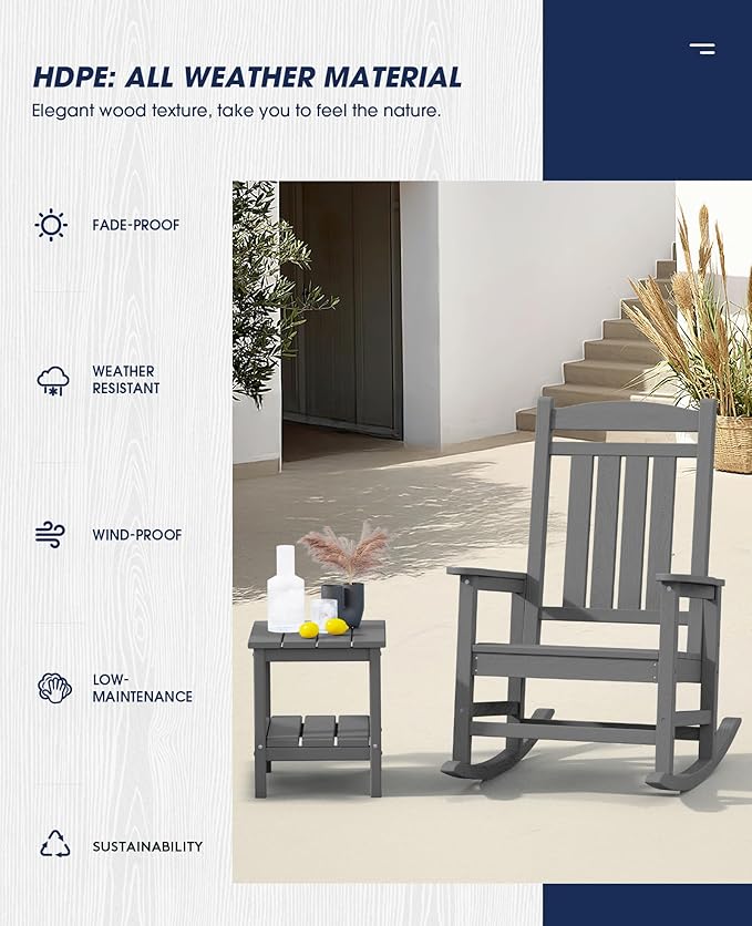 KINGYES Oversized Outdoor Rocking Chair Set of 2, HDPE Patio Rocking Chairs - Image 5
