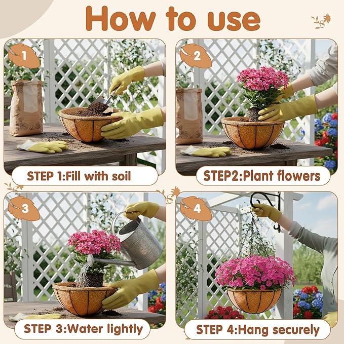 8 inch Metal Hanging Baskets For Plants Outdoor 4 Pack Round Metal Wire Hanging - Image 5